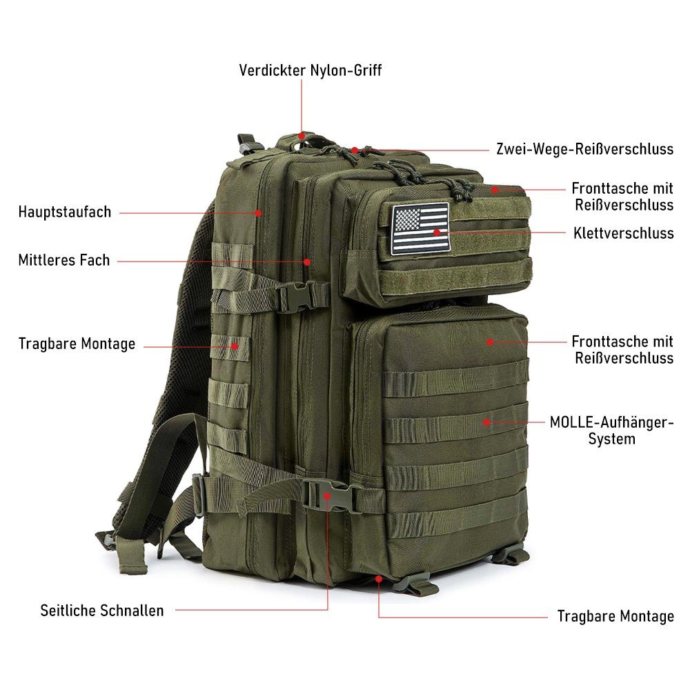 MDHAND Wanderrucksack Taktischer Rucksack, 45L, Hohe Kapazität, Camping