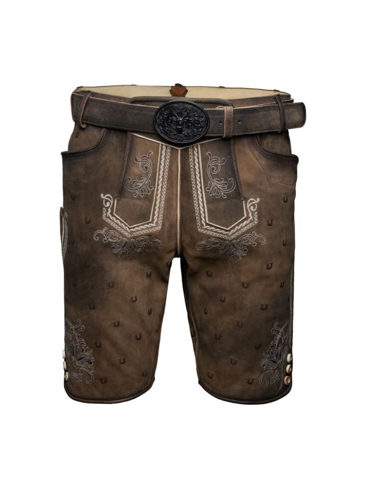 KRÜGER Lederhose Harvey mit Gürtel in braun günstig kaufen