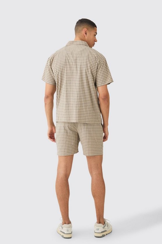 Kastiges kariertes Hemd und Shorts mit Paisley-Stickerei