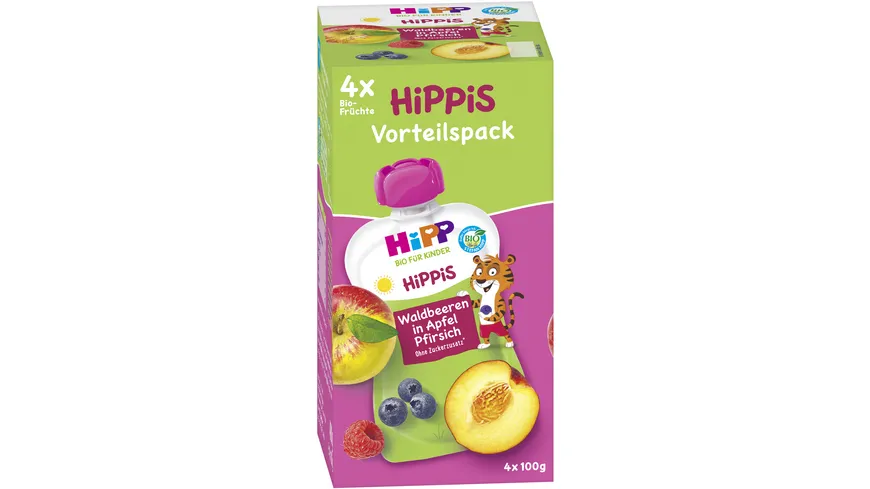 HiPP HiPPis im Quteschbeutel 4x100g Vorteilspack: Waldbeeren in Apfel Pfirsich 400 g
