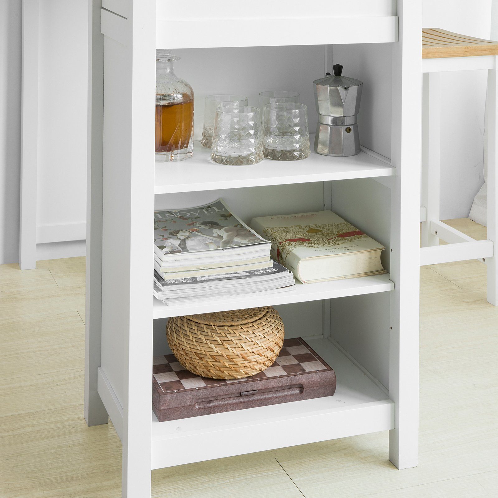 SoBuy Bartisch FWT64, Küchentheke Küchenbartisch mit Einer Schublade und 3 Regalfächern Bistrotisch Kücheninsel Tresentisch weiß-Natur BHT: 120x90x55cm