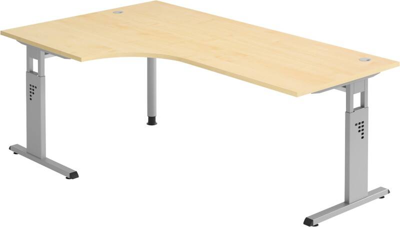 Hammerbacher Matrix Höhenverstellbar Schreibtisch Freiform Ahorn Aluminium, Holz, Kunststoff, Spanplatte C-Fuß 2.000 x 1.200 x 850 mm