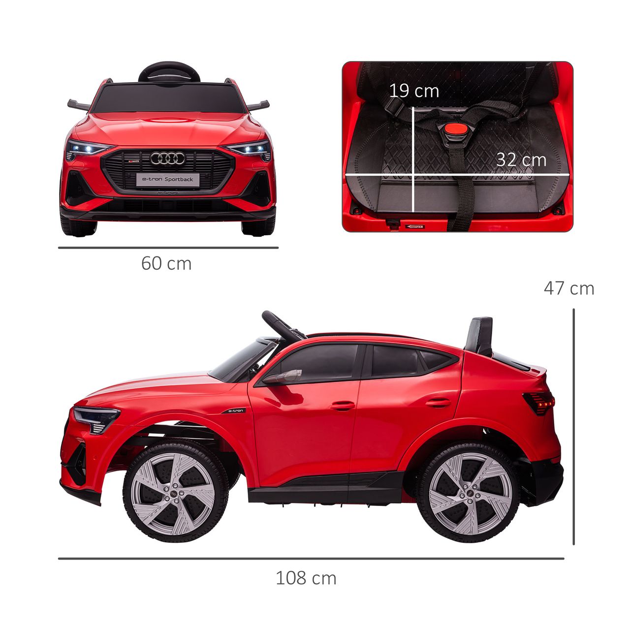 HOMCOM Kinder Elektroauto mit Fernbedienung, Musik, bis 5 km/h, Rot