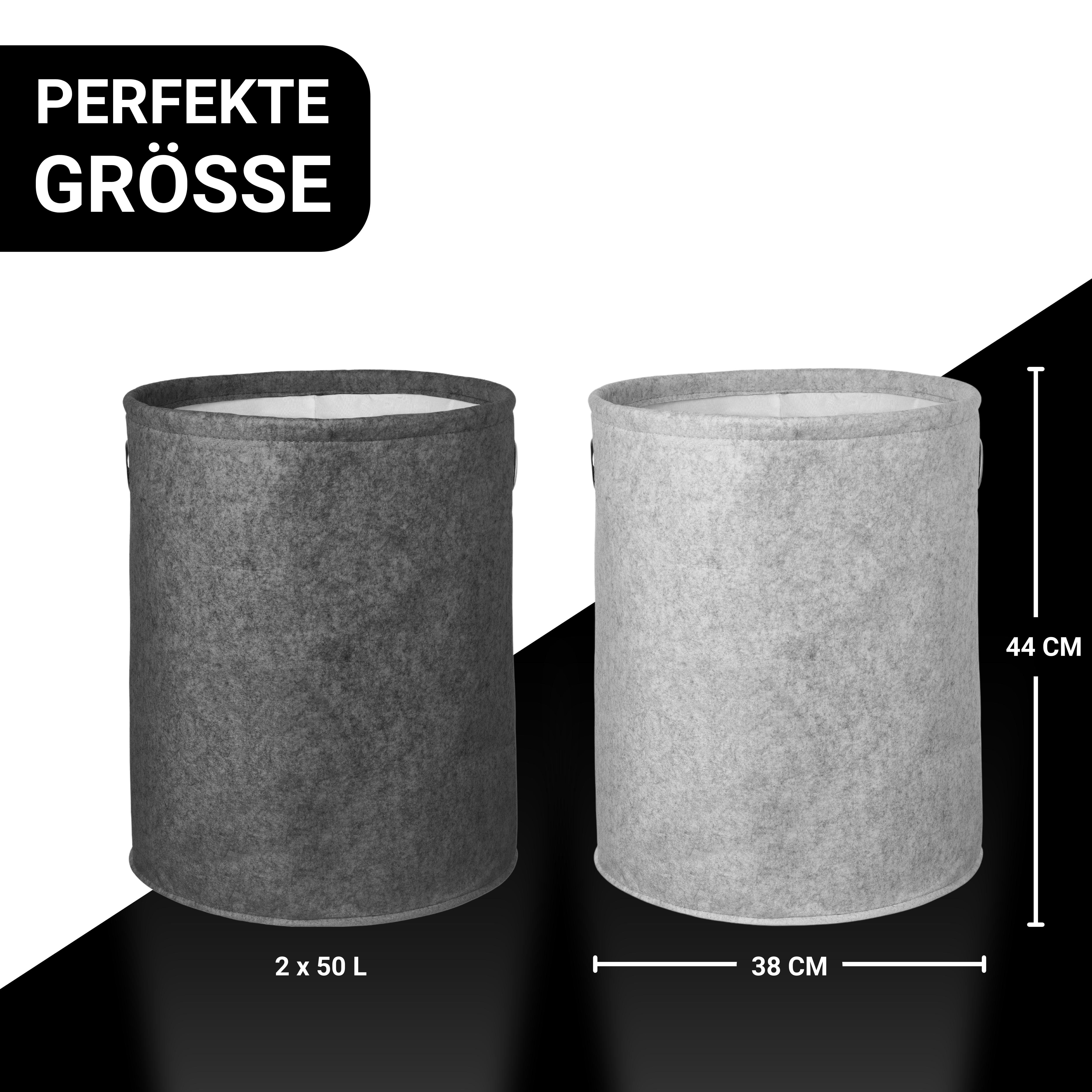 BRINKMANN & BERGER Wäschekorb Premium Wäschekorb Filz 2er Set Sichtschutz - moderner Wäschesammler (Set, Wäschekorb 2er Set), Reinigung mit feuchtem Tuch
