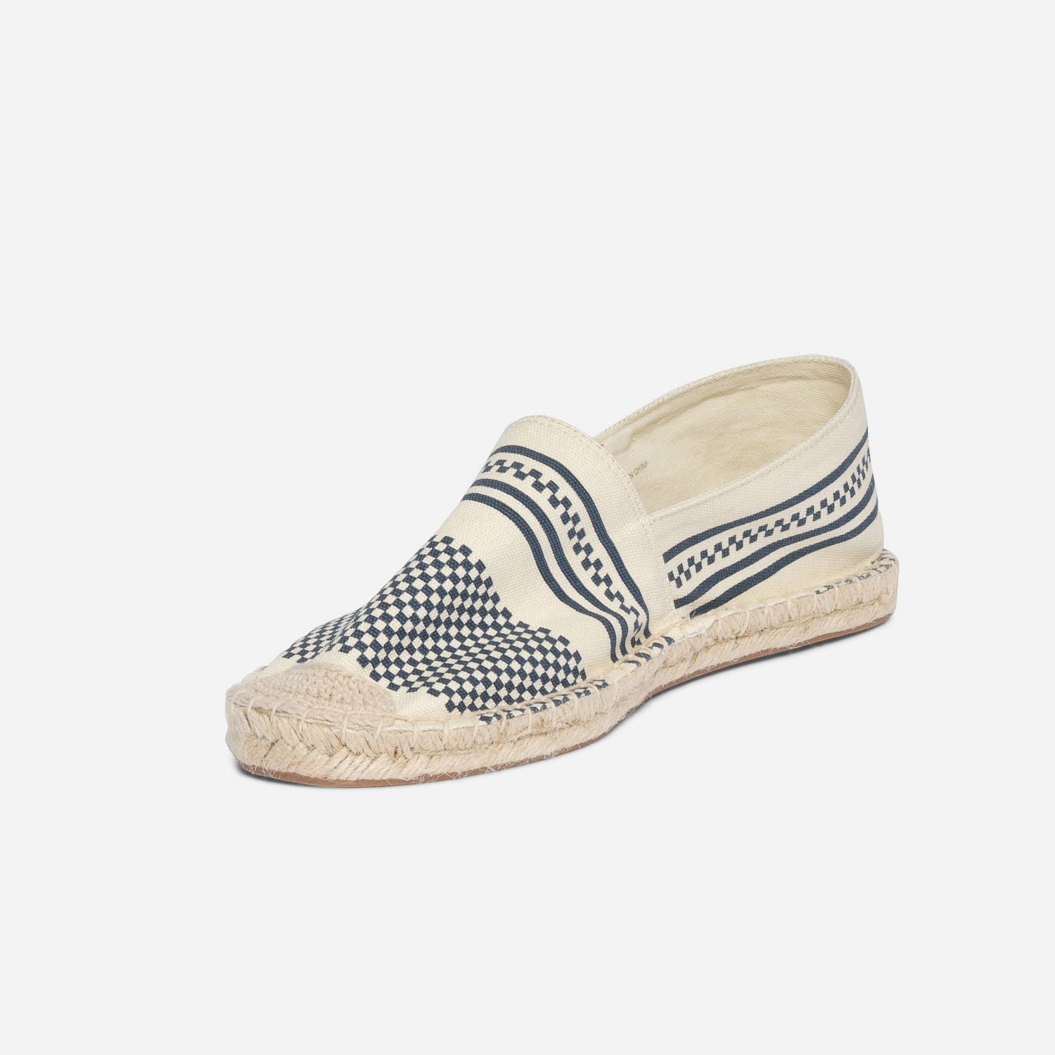 Espadrille écrue en toile à motif graphique bleu