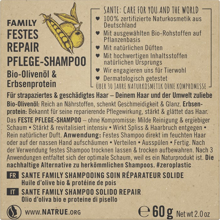 Festes Repair Pflege-Shampoo Bio-Olivenöll & Erbsenprotein
