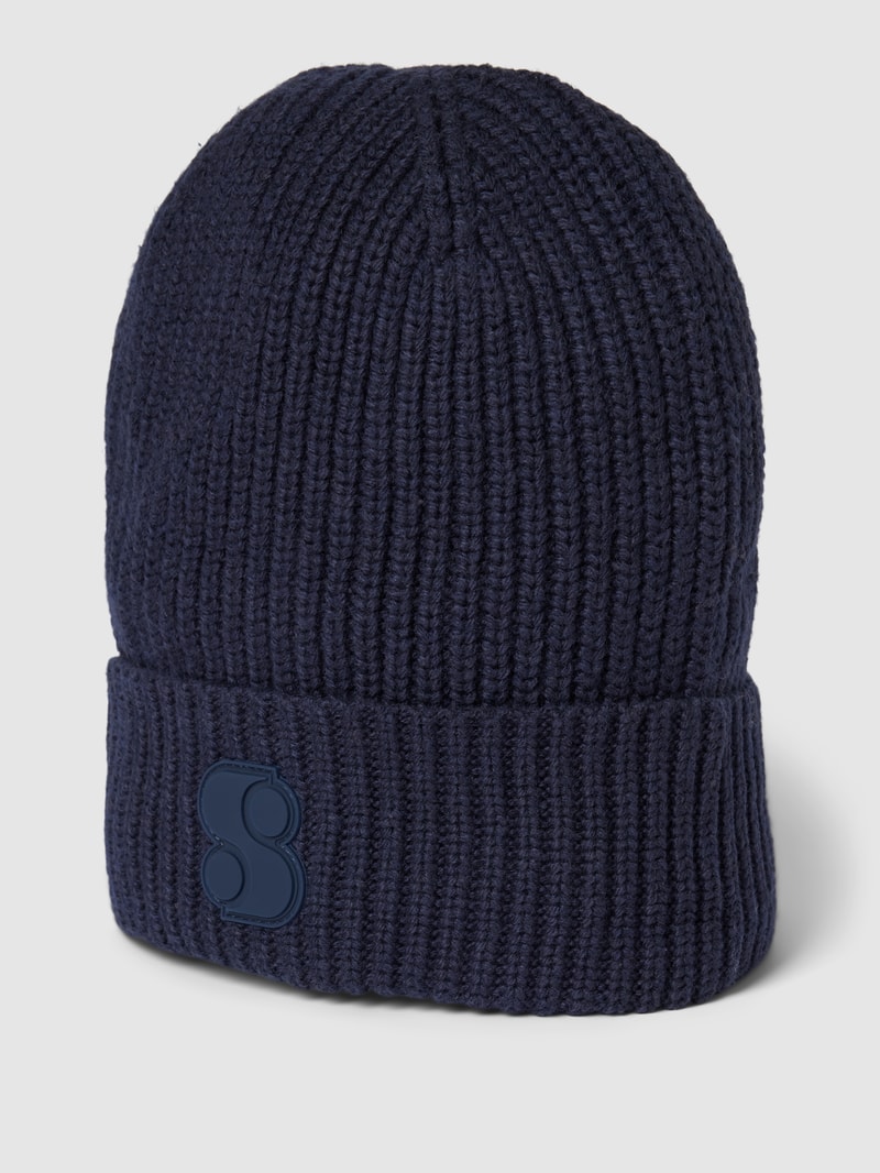 Beanie mit Label-Applikation in marineblau