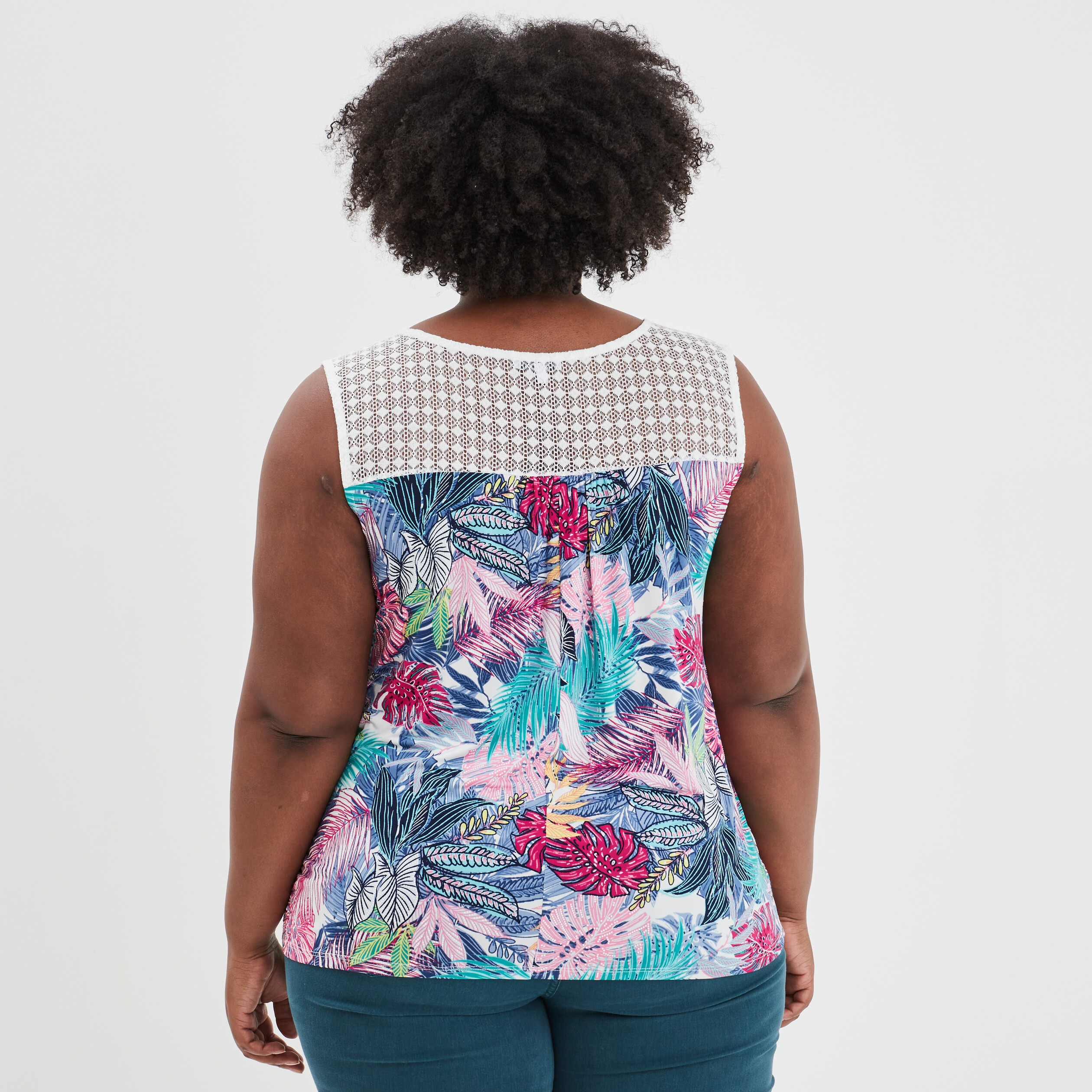 Débardeur dentelle épaules et dos rose femme grande taille | La Halle