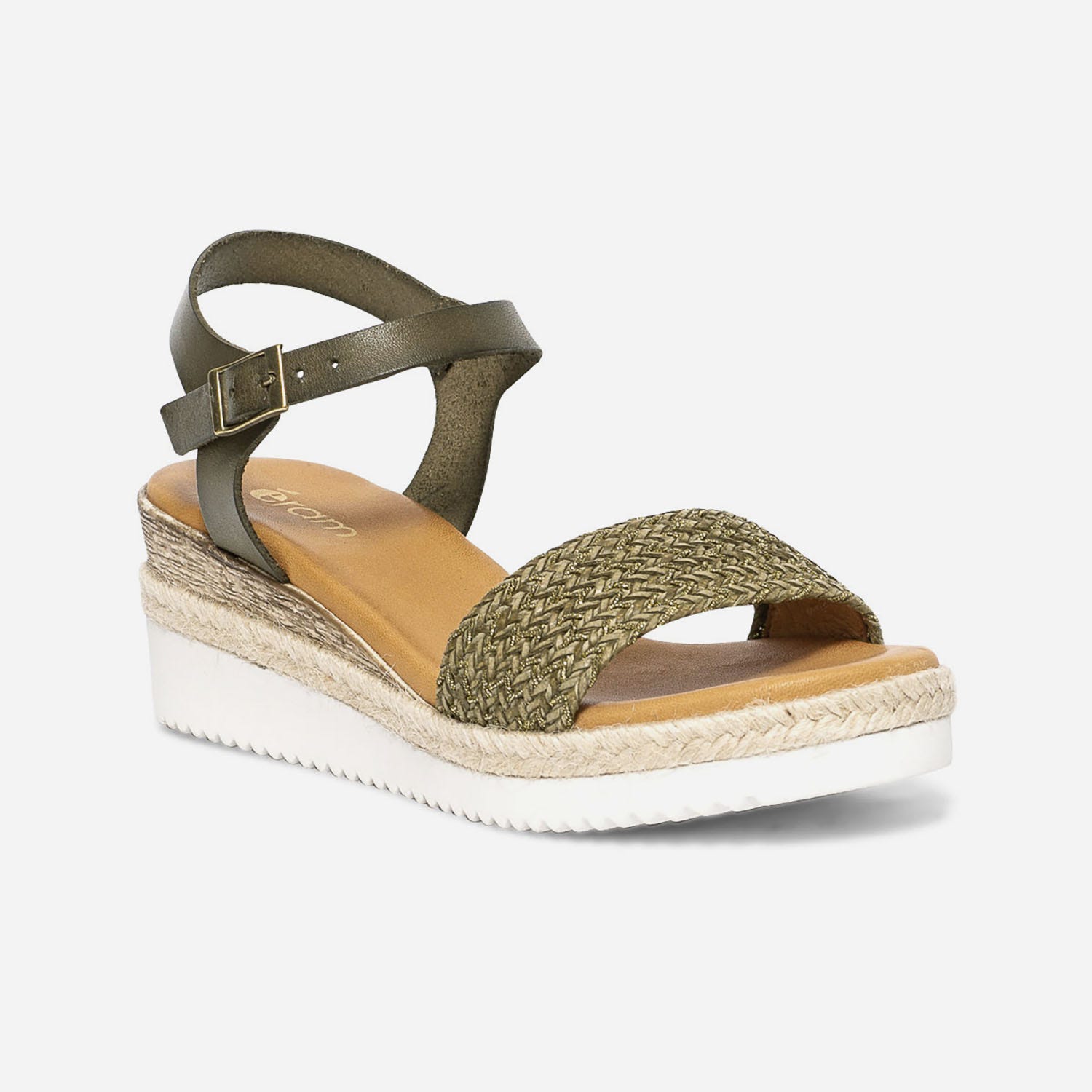Sandale kaki en cuir avec bride tressée