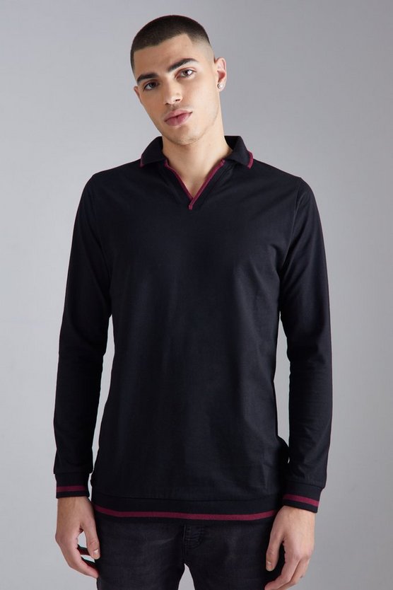 Langärmliges Poloshirt mit V-Ausschnitt