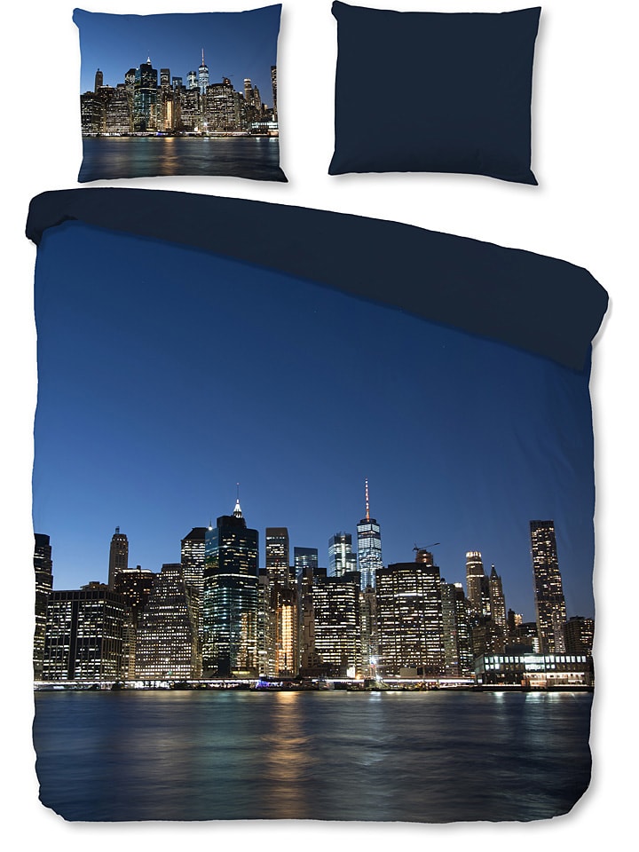 Pure Mikrofaser-Bettwäsche-Set in Blau/ Schwarz günstig kaufen