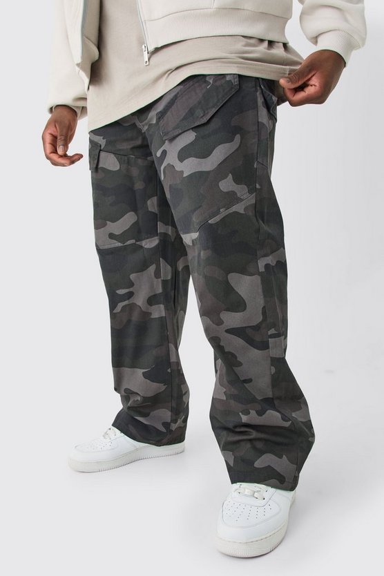 Plus lockere asymmetrische Camouflage Cargo Twill-Hose