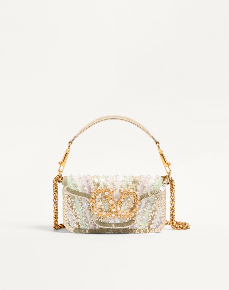Bolsa de ombro pequena Valentino Garavani Locò bordada com logotipo de joia