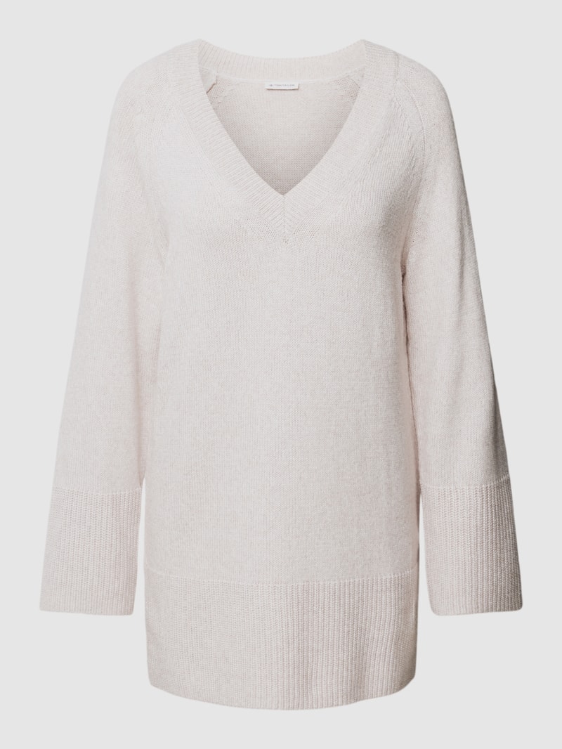 Strickpullover aus Viskose-Mix mit V-Ausschnitt in hellgrau meliert