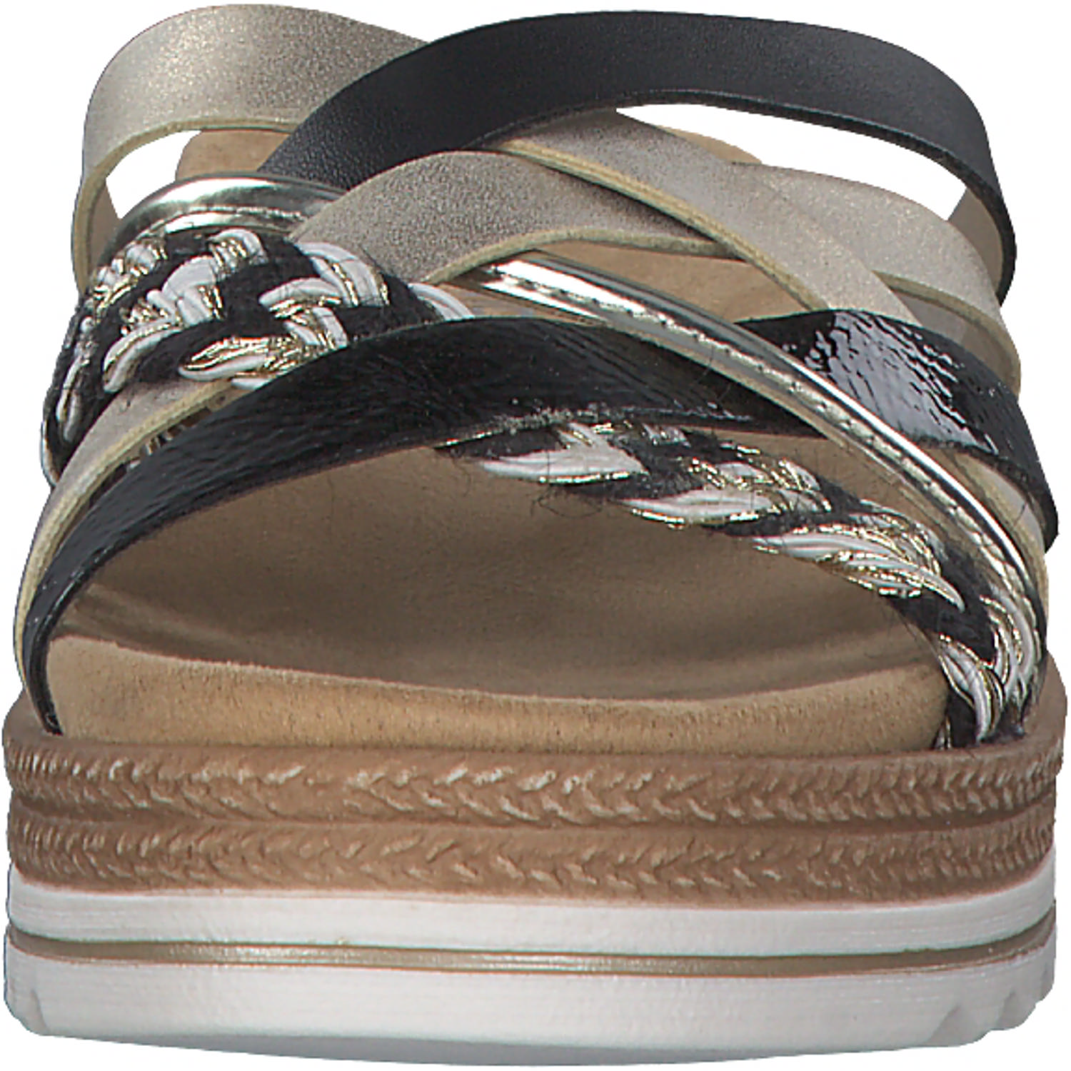 Remonte D0Q50, Plateau-Pantoletten, Damen, schwarz-weiss-gold/gold/musche