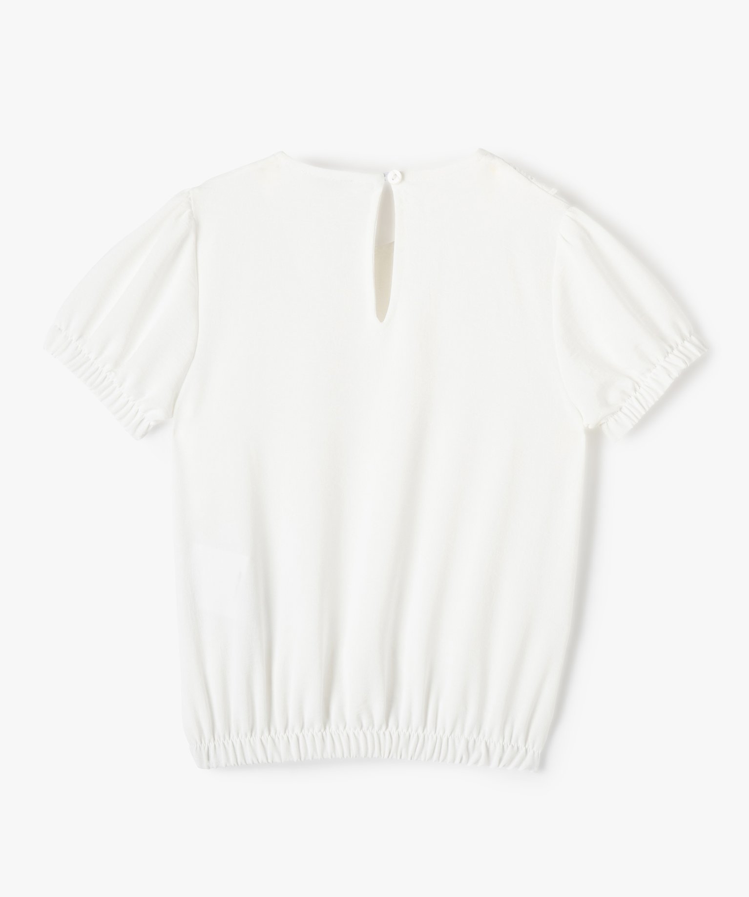 Blouse fille à grand col dentelle et manches ballons ecru | GEMO