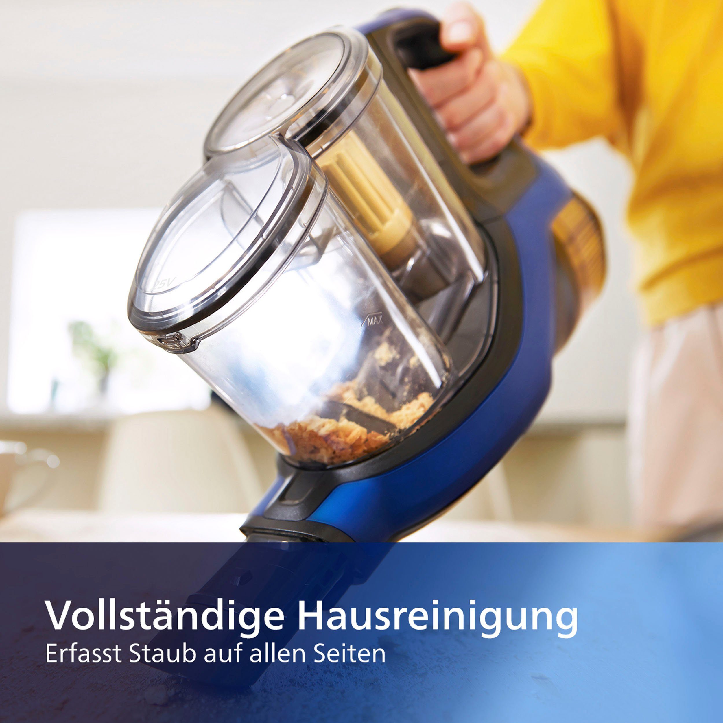 Philips Akku-Stielstaubsauger XC8045/01 SpeedPro Max, beutellos, mit 60 Minuten Laufzeit und 360°-Saugdüse