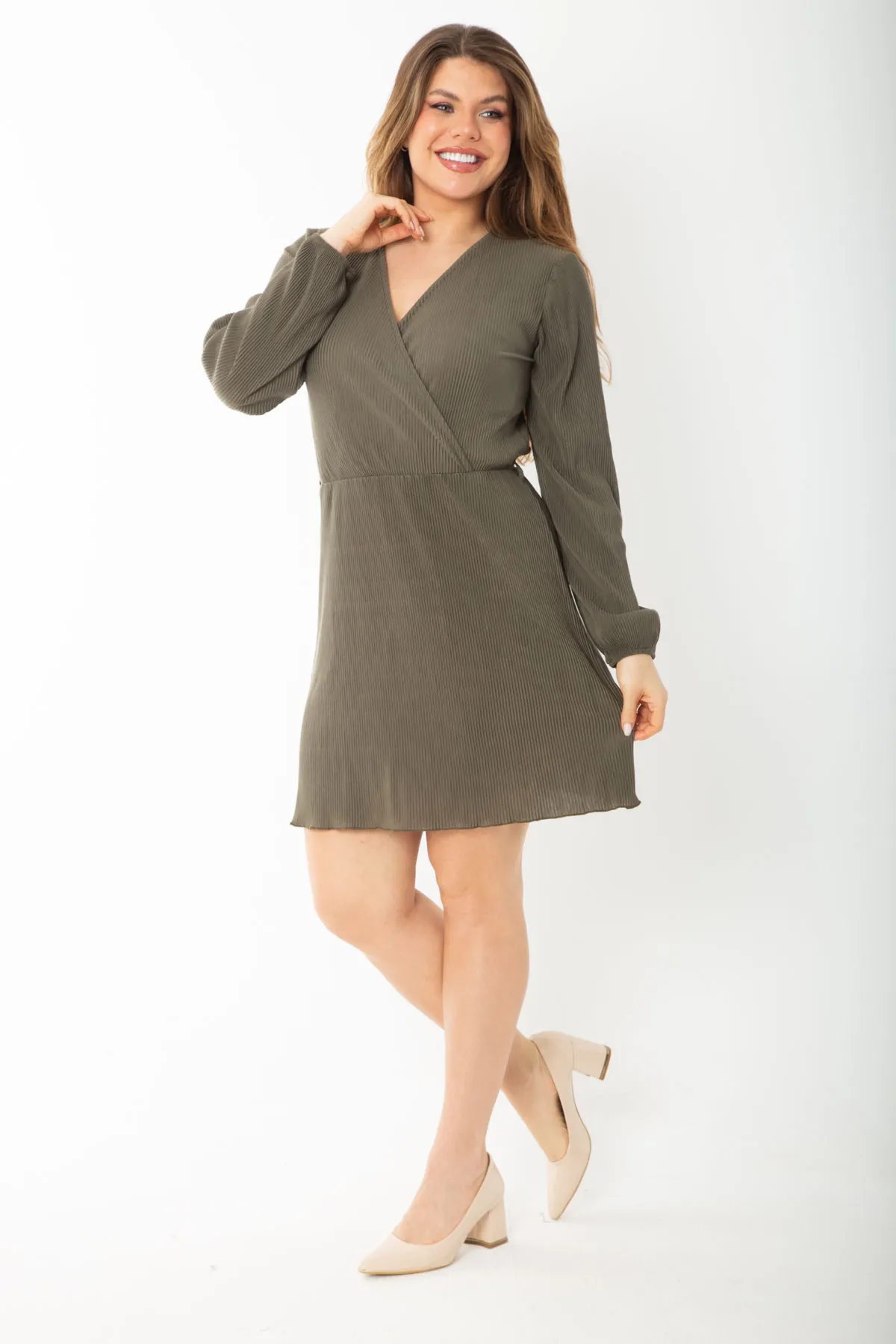 Şans Tekstil  KHAKI-KLEID MIT GUMMI-DETAILS FÜR DAMEN, 85N7342