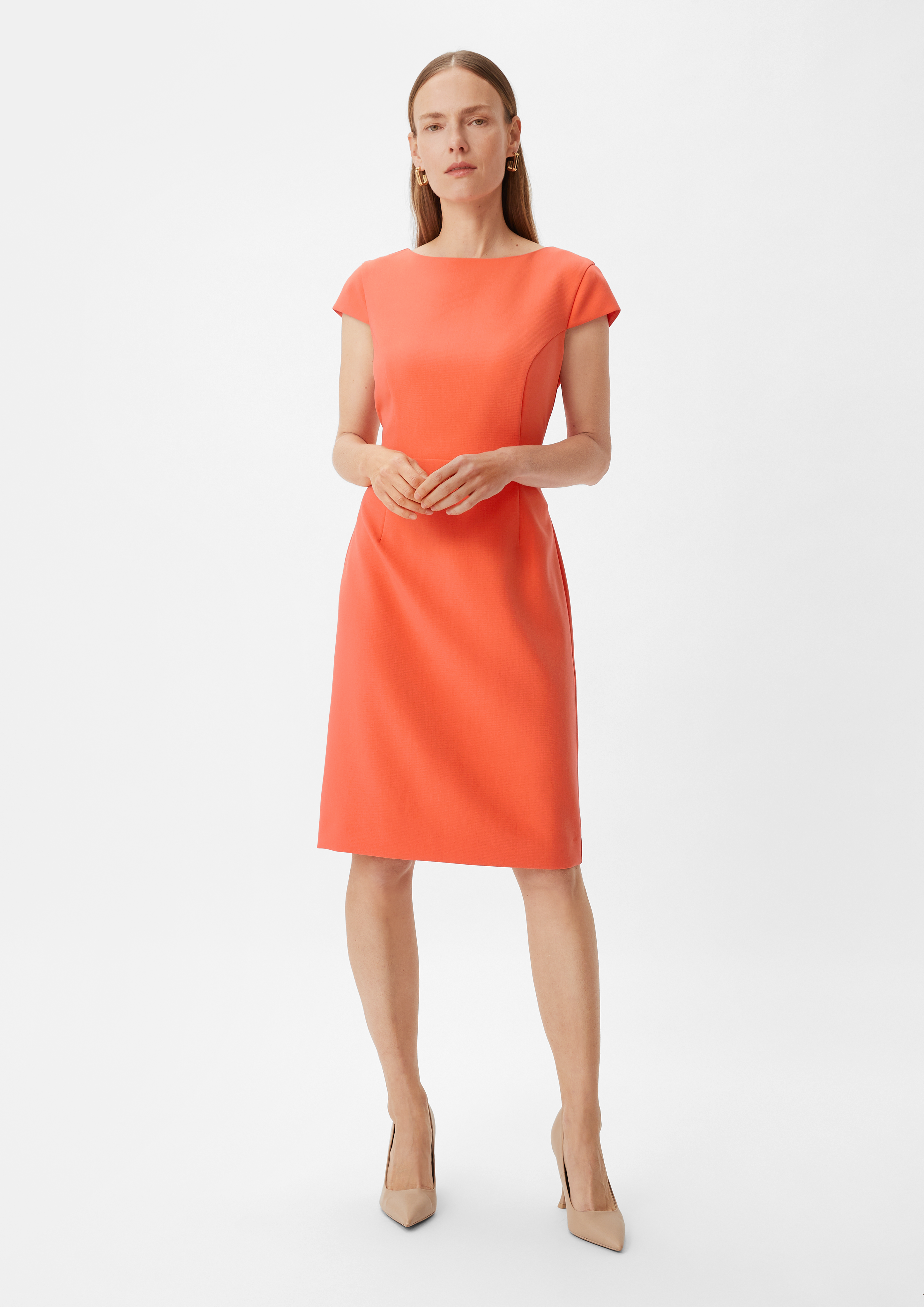 Midi Kleid mit Teilungsnähten - orange