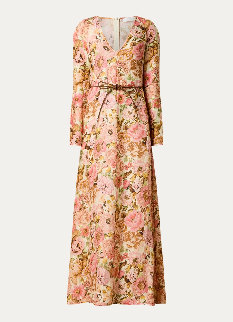 Zimmermann Golden Plunge linen maxi dress with floral print