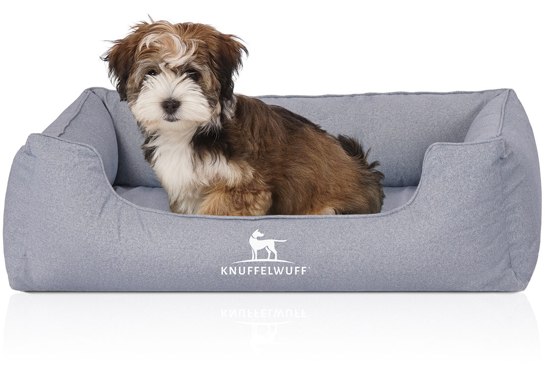 Knuffelwuff Hundebetten Knuffelwuff Orthopädisches Wasserabweisendes Hundebett Malou aus Velours mit Handwebcharakter hellblau M-L