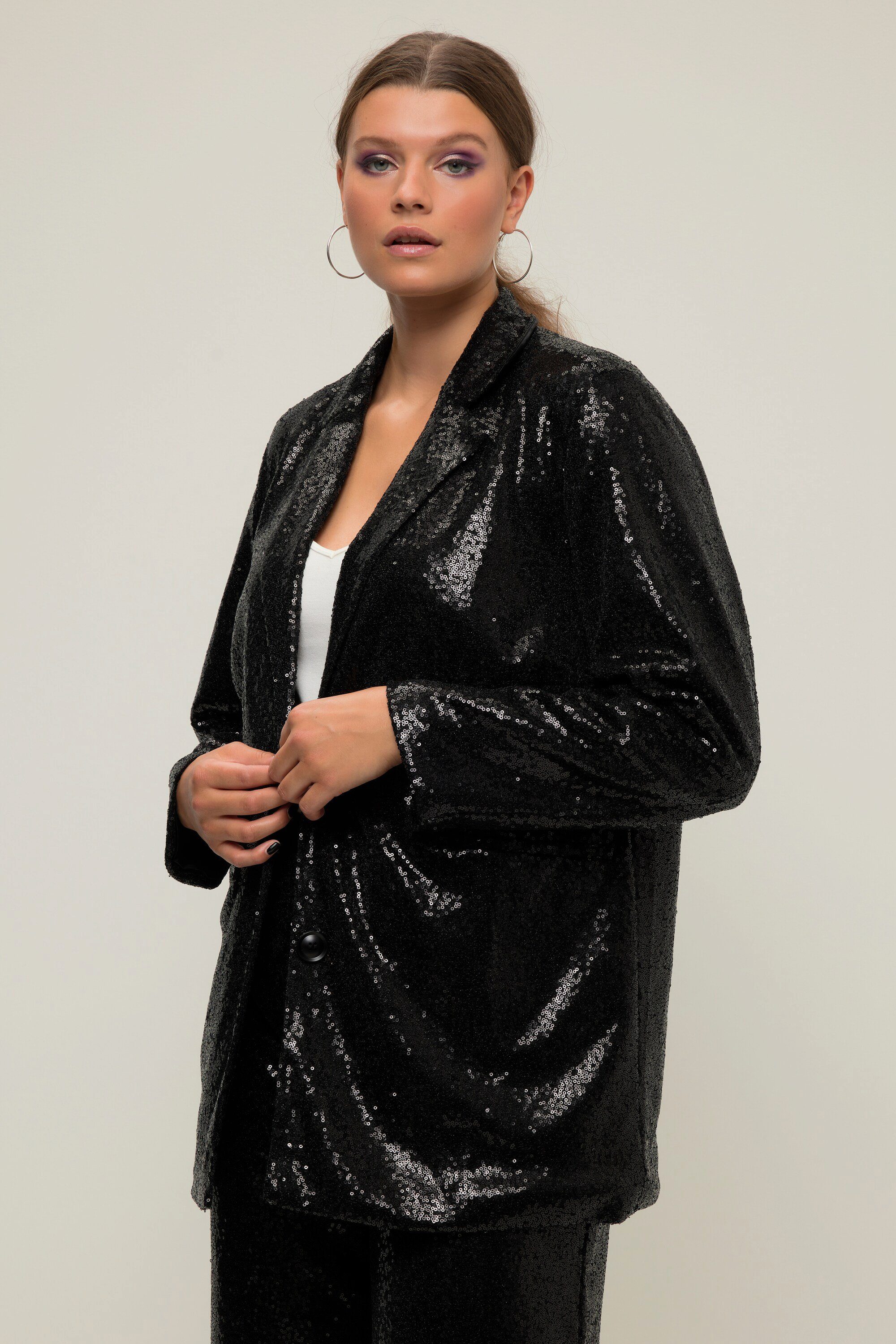 Studio Untold Blusenblazer Oversized-Blazer Pailletten Revers Langarm