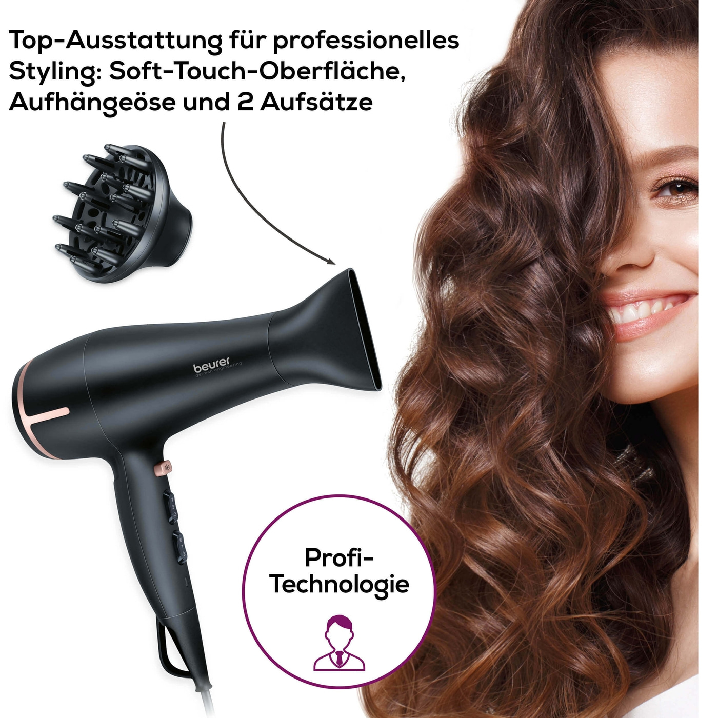 Beurer Haartrockner HC 60-Föhn mit umweltfreundlicher ECO Technologie & Touchsensor