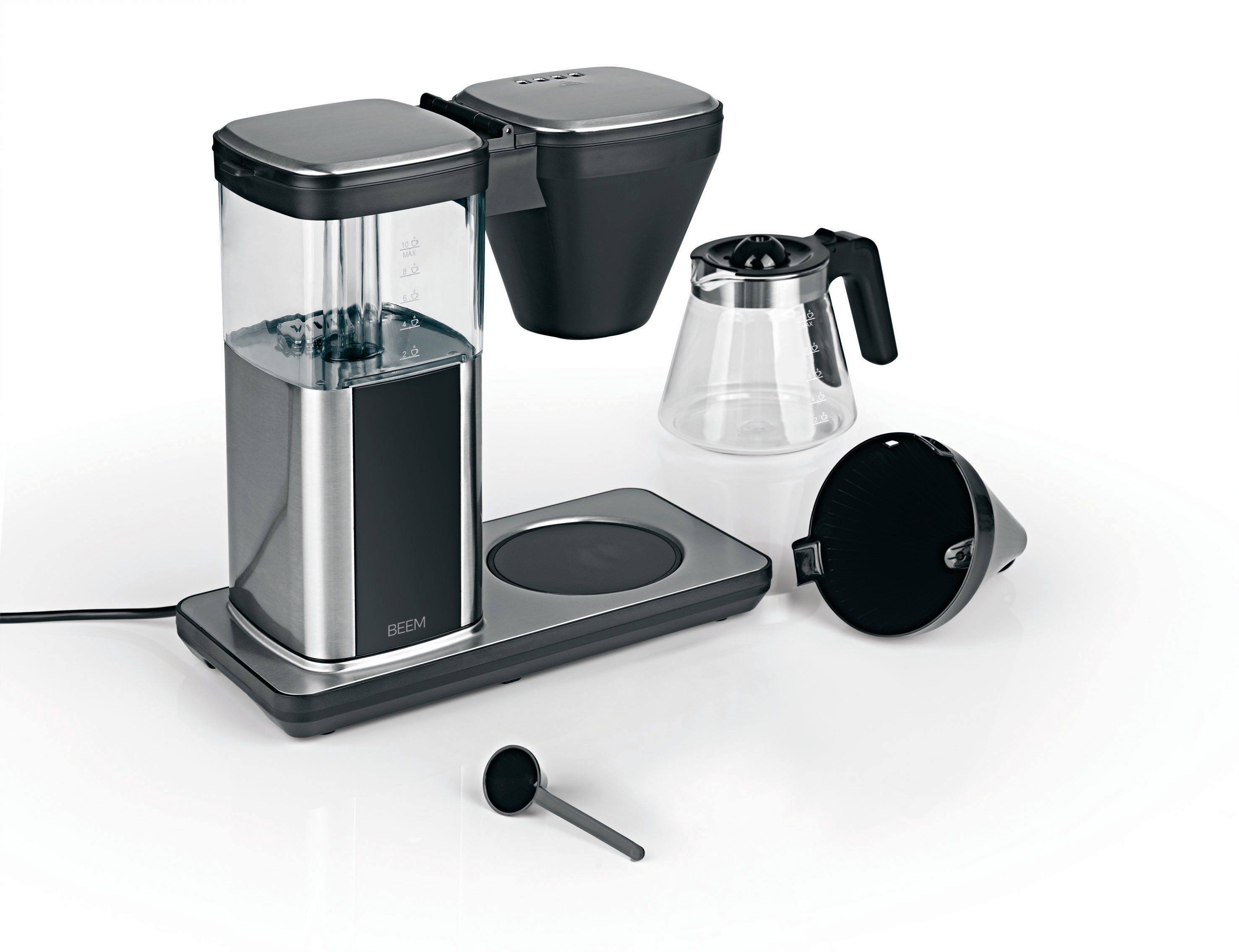BEEM Filterkaffeemaschine Direct-Brew Glas, 1,25l Kaffeekanne, Papierfilter 1x4