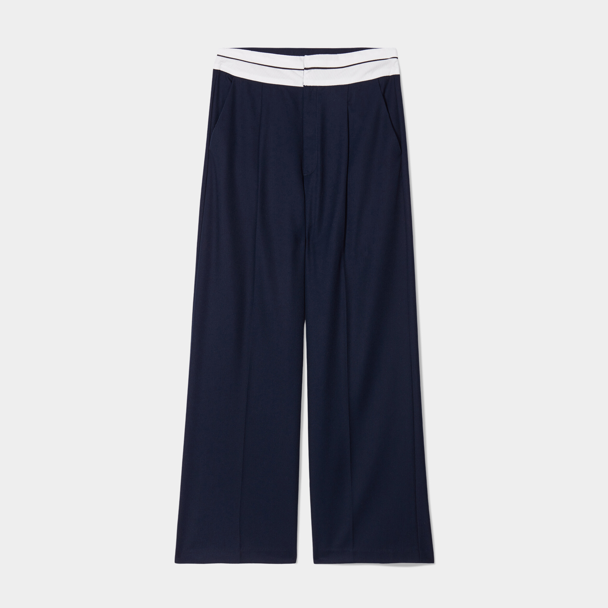 Pantalon large à pinces bleu marine femme | La Halle