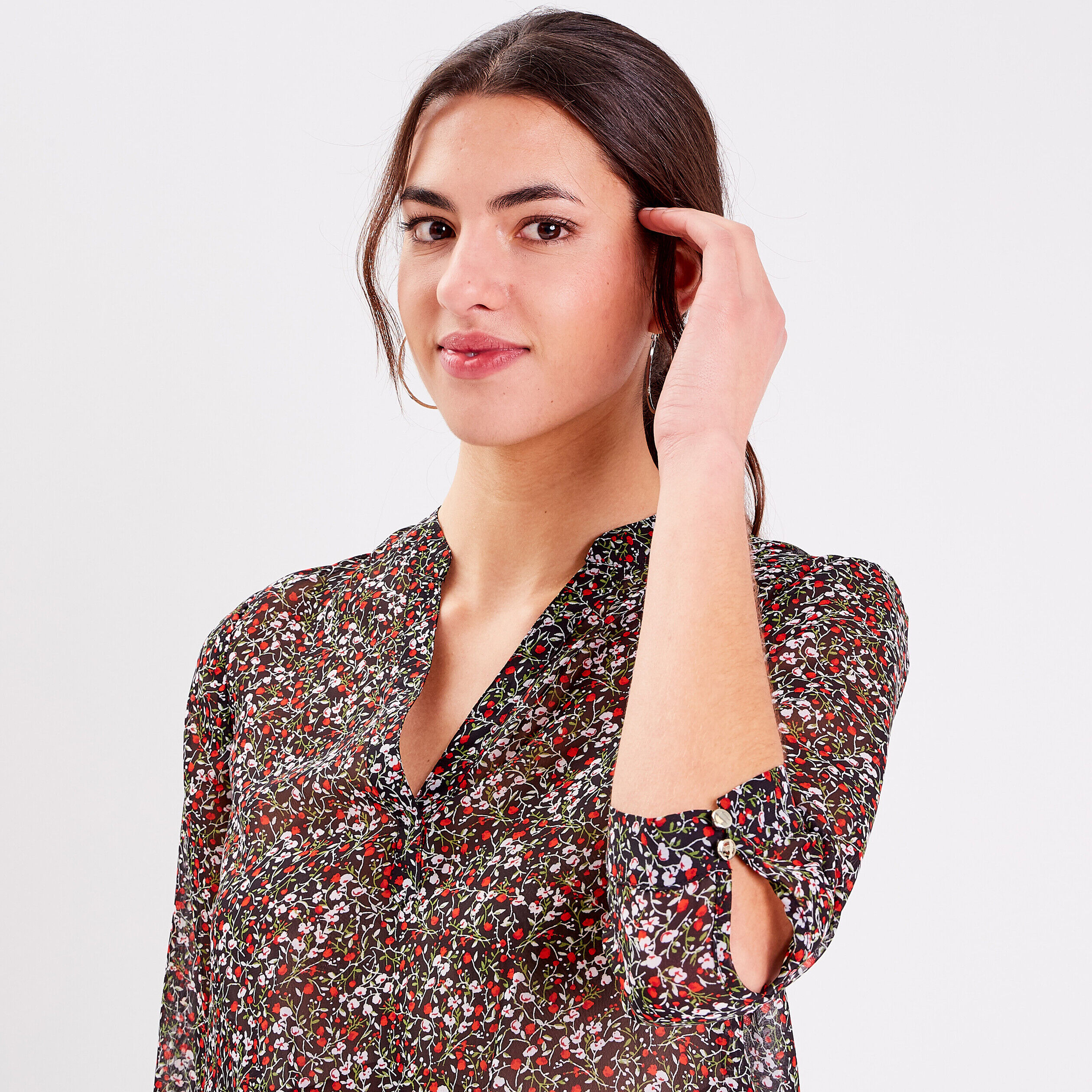 Blouse manches 3/4 noir femme | Cache Cache
