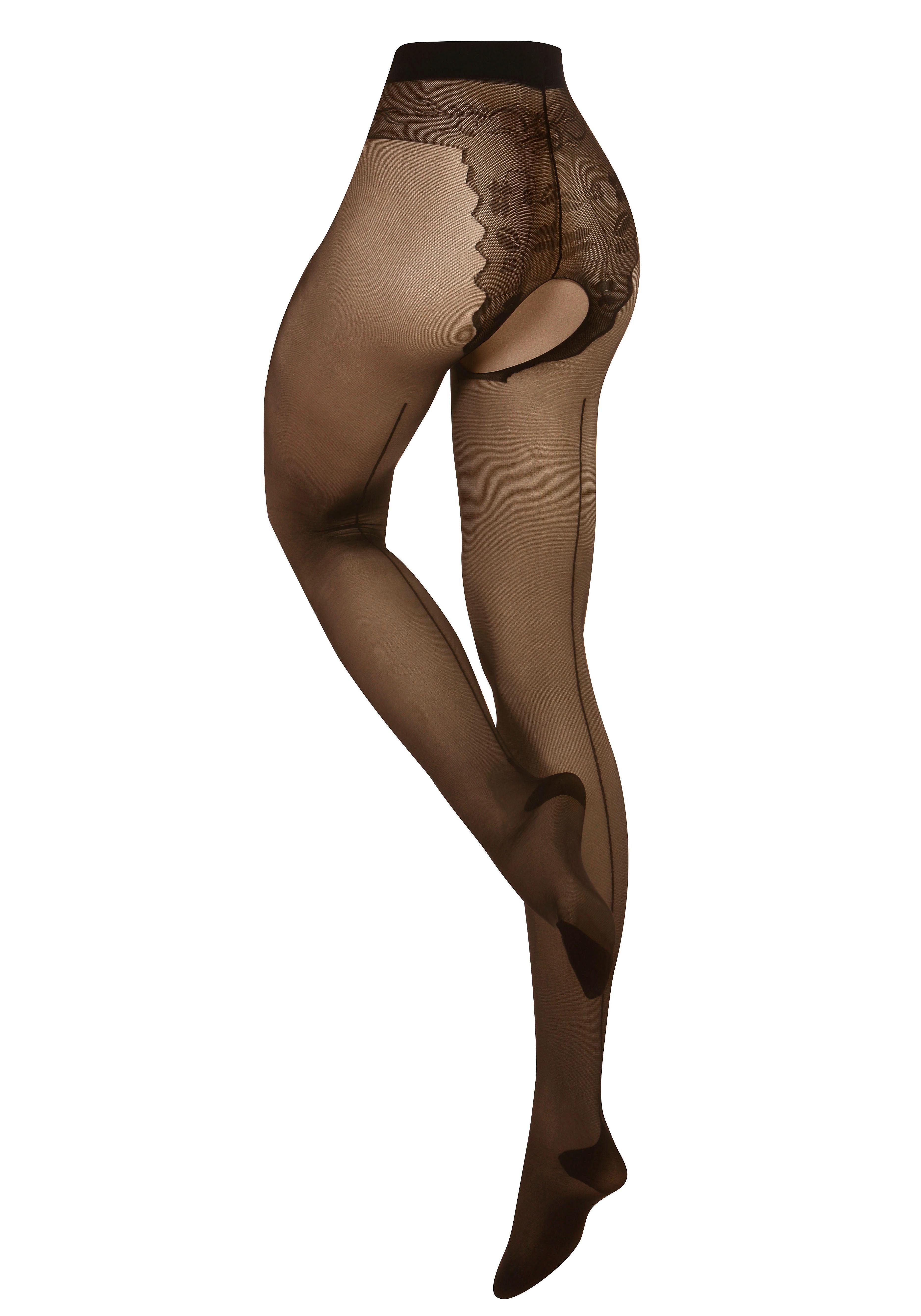 Die Strumpfmacher Ouvert Strumpfhose 20 DEN mit floralem Panty und Hochnaht