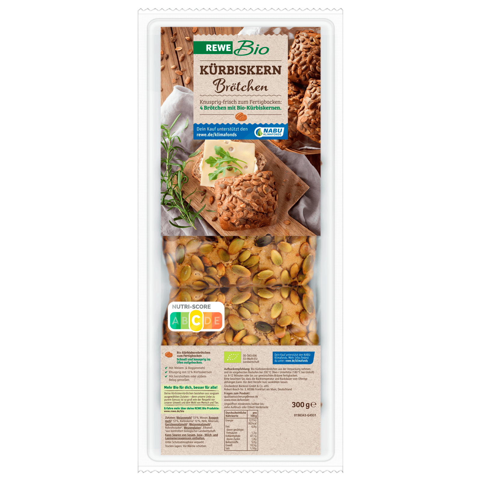 REWE Bio Kürbiskern-Brötchen 300g