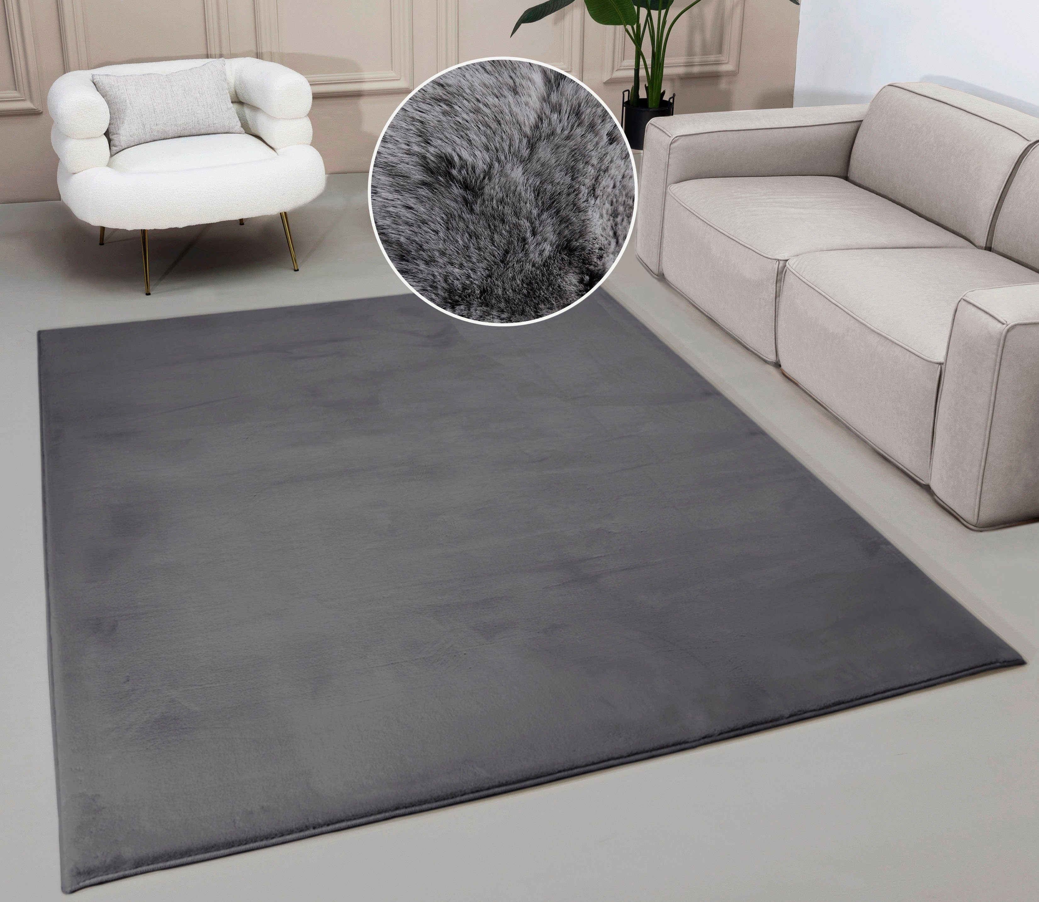 Fellteppich Balu, Nachhaltiger Kunstfell Teppich, Modern, Langflor, Leonique, rechteckig, Höhe: 20 mm, Kaninchenfell-Haptik, kuschelig, weich, Wohnzimmer, Schlafzimmer