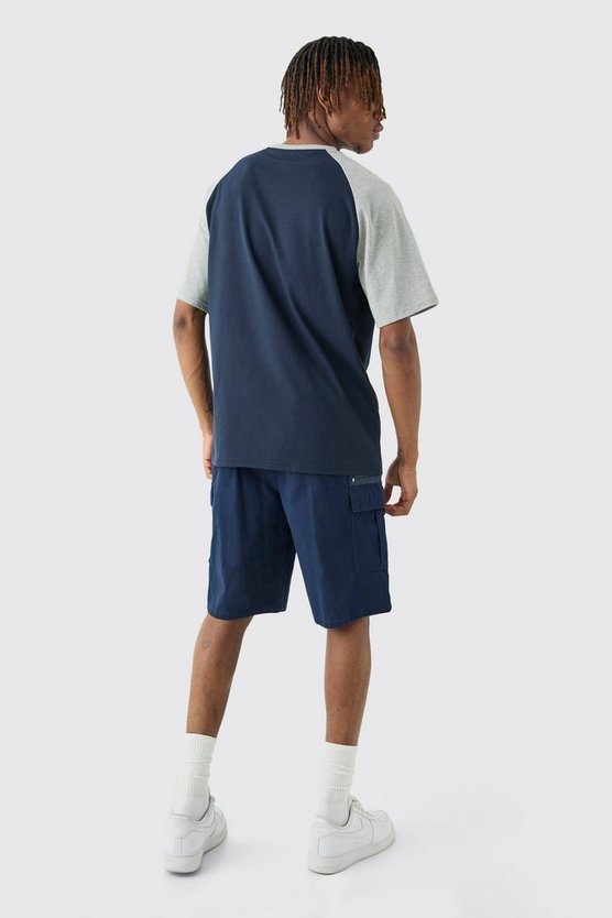 Tall dunkelblaues Colorblock T-Shirt mit Raglan-Detail