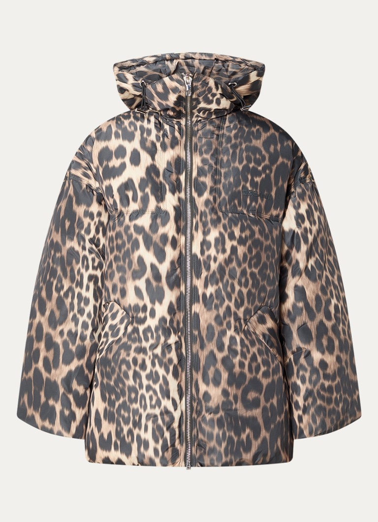 Ganni puffer jacket with down filling and leopard print