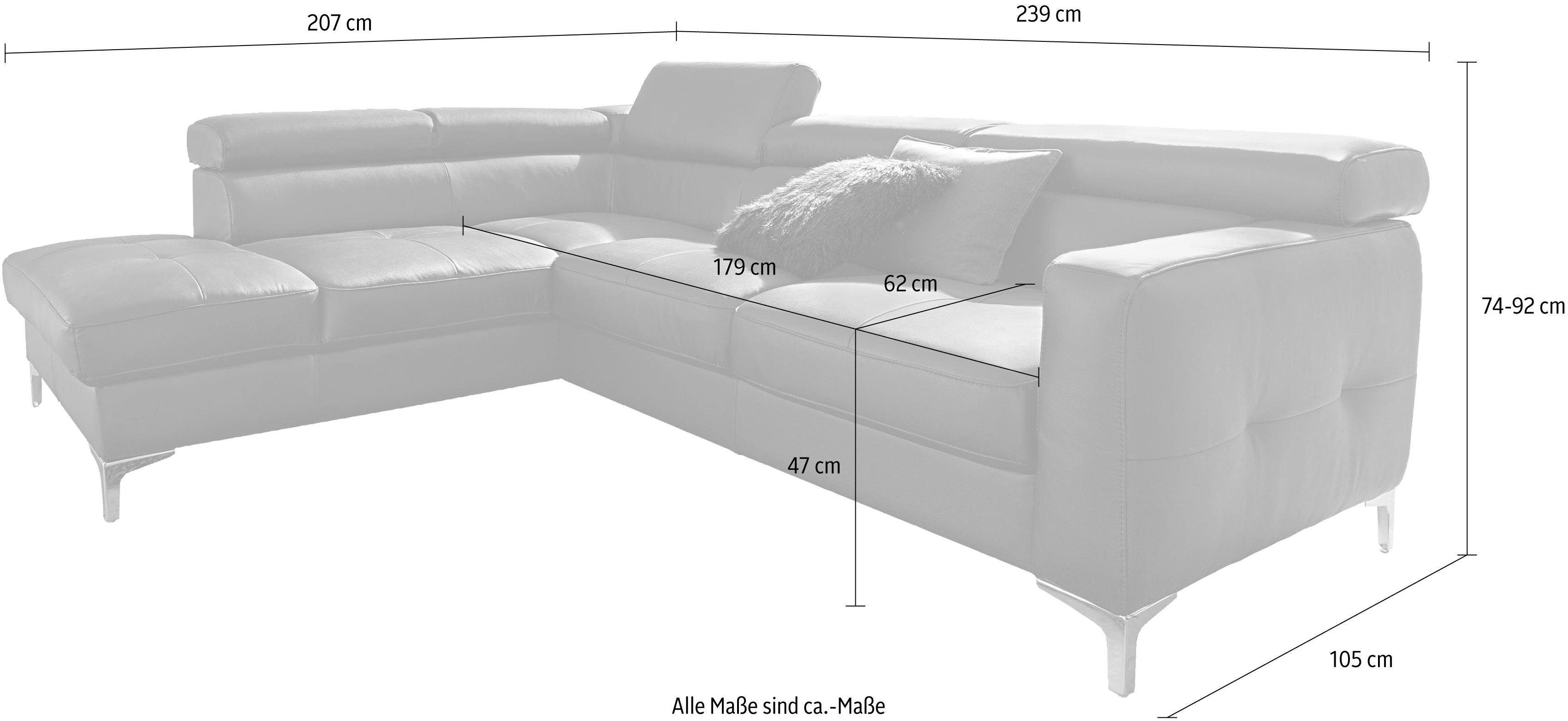 COTTA Ecksofa Sammy, inklusive Kopfstützen-Höhenverstellung, wahlweise mit Bettfunktion