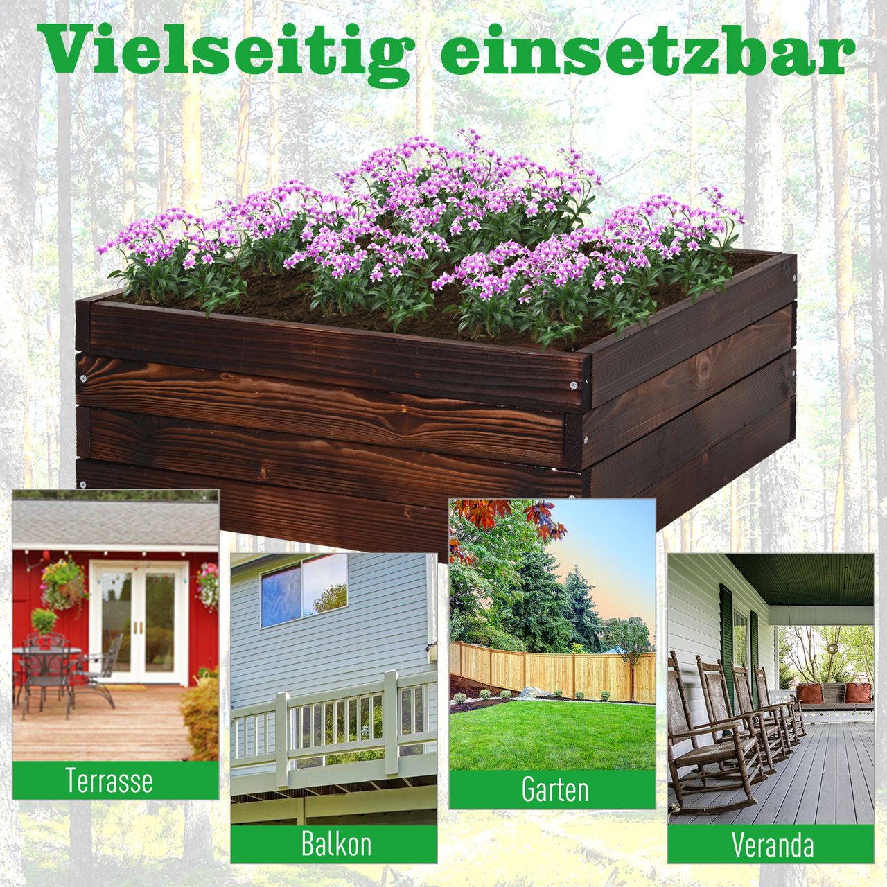 Outsunny Hochbeet Pflanzkasten Gemüsebeet Kräuterbeet Massivholz Dunkelbraun