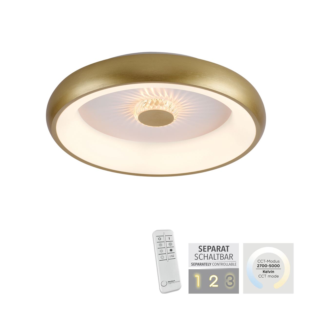 JUST LIGHT LED Deckenleuchte VERTIGO, CCT, dimmbar, Fernbedienung, Ø46,5 cm, Kristall-Effekt