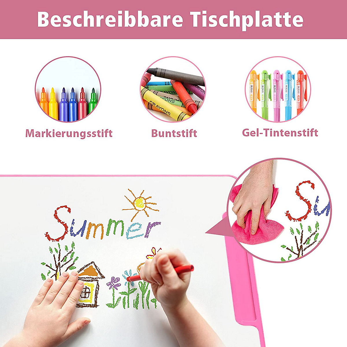 Kinderschreibtisch mit Licht & Bücherständer höhenverstellbar