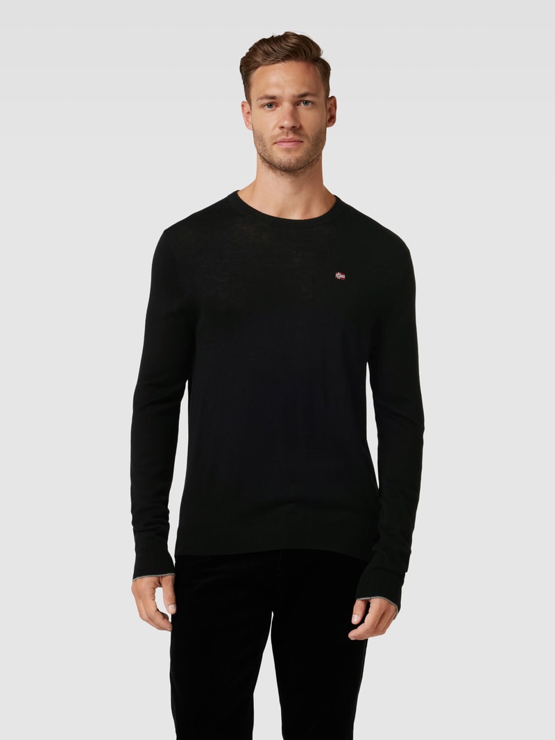 Longsleeve mit Label-Stitching Modell 'DAMAVAND' in schwarz
