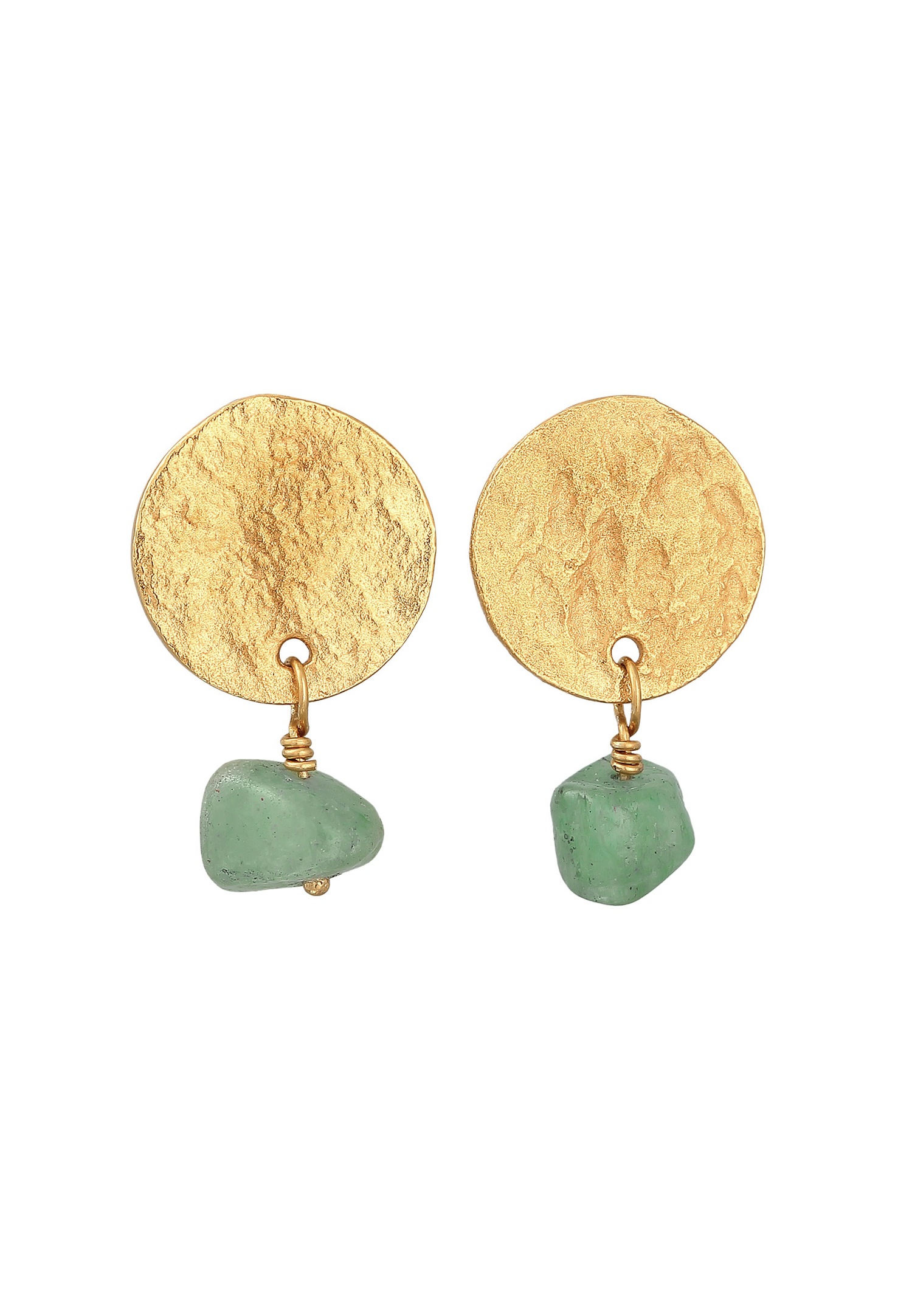 Orecchini da donna Elli PREMIUM, ciondolo a placca martellata vintage con avventurina in argento sterling 925, placcati oro