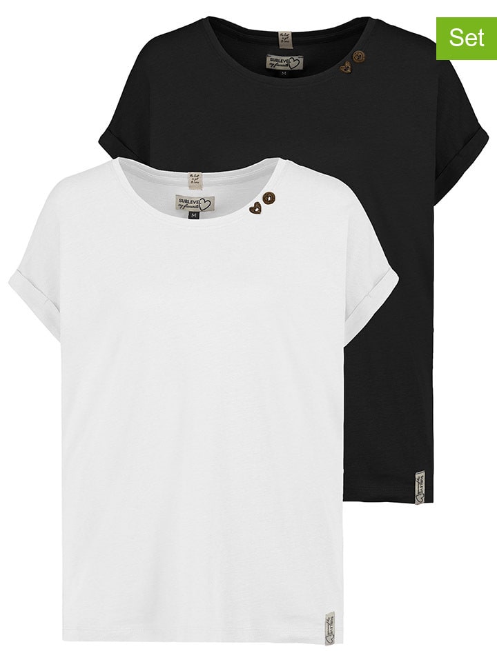 Sublevel 2er-Set: Shirts in Weiß/ Schwarz günstig kaufen