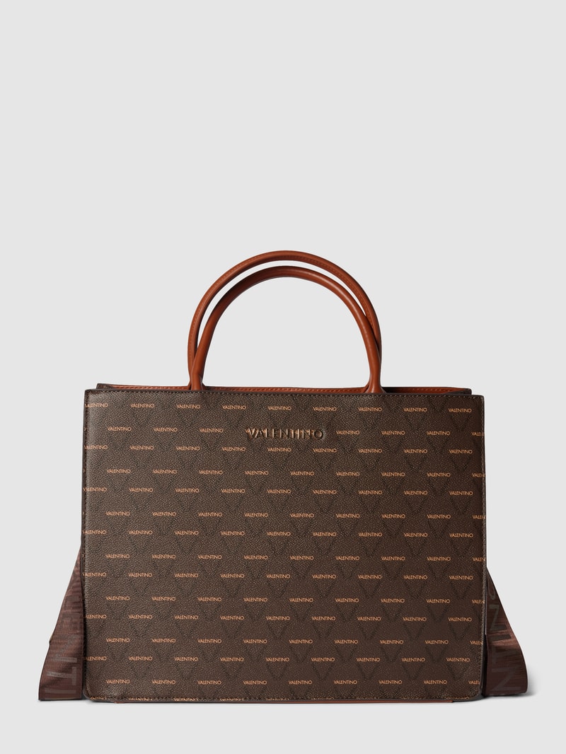Tote Bag mit Allover-Logo-Muster Modell 'RAVIOLI' in dunkelbraun