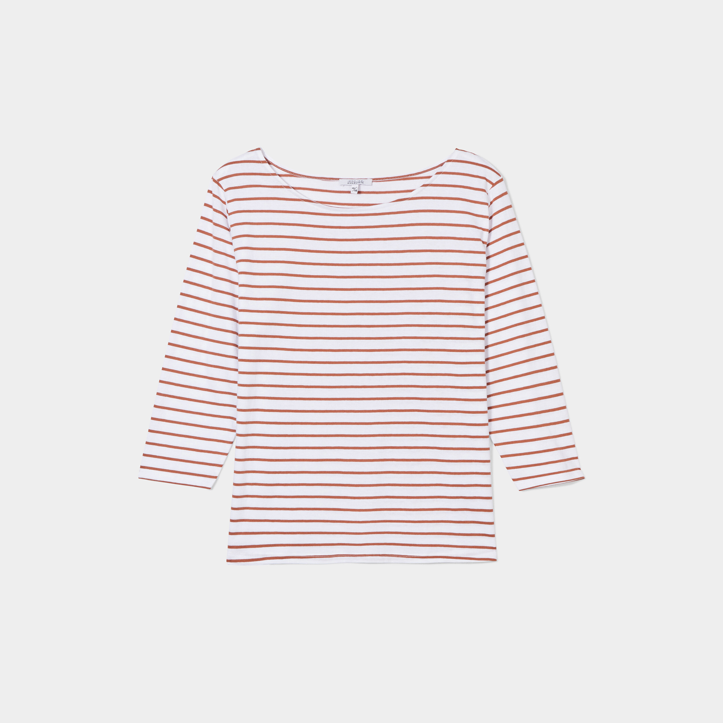T-shirt marinière col rond manches 3 4 ecru femme grande taille | La Halle