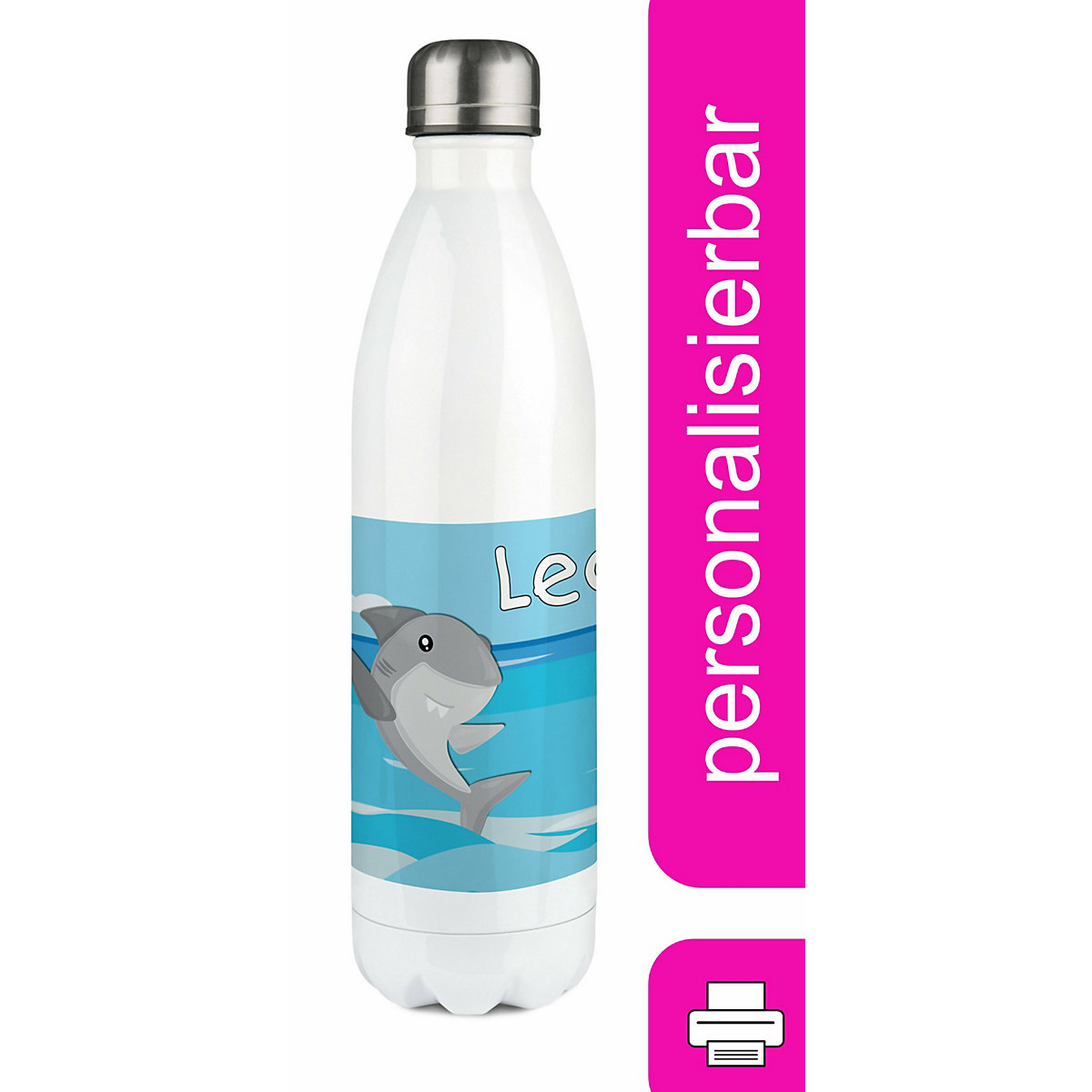 Edelstahl Kinder Thermoflasche / Trinkflasche bunt Hai Spülmaschinenfest, Auslaufsicher, Bruchfest, Doppelwandig, Für Heißgetränke geeignet, Mit Deckel, Isoliert
