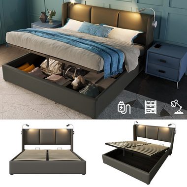 REDOM Polsterbett Doppelbett Stauraumbett Bett (140x200 mit lattenrost(Ohne Matratze), Stauraumbetten Bettgestell PU Jugendbett