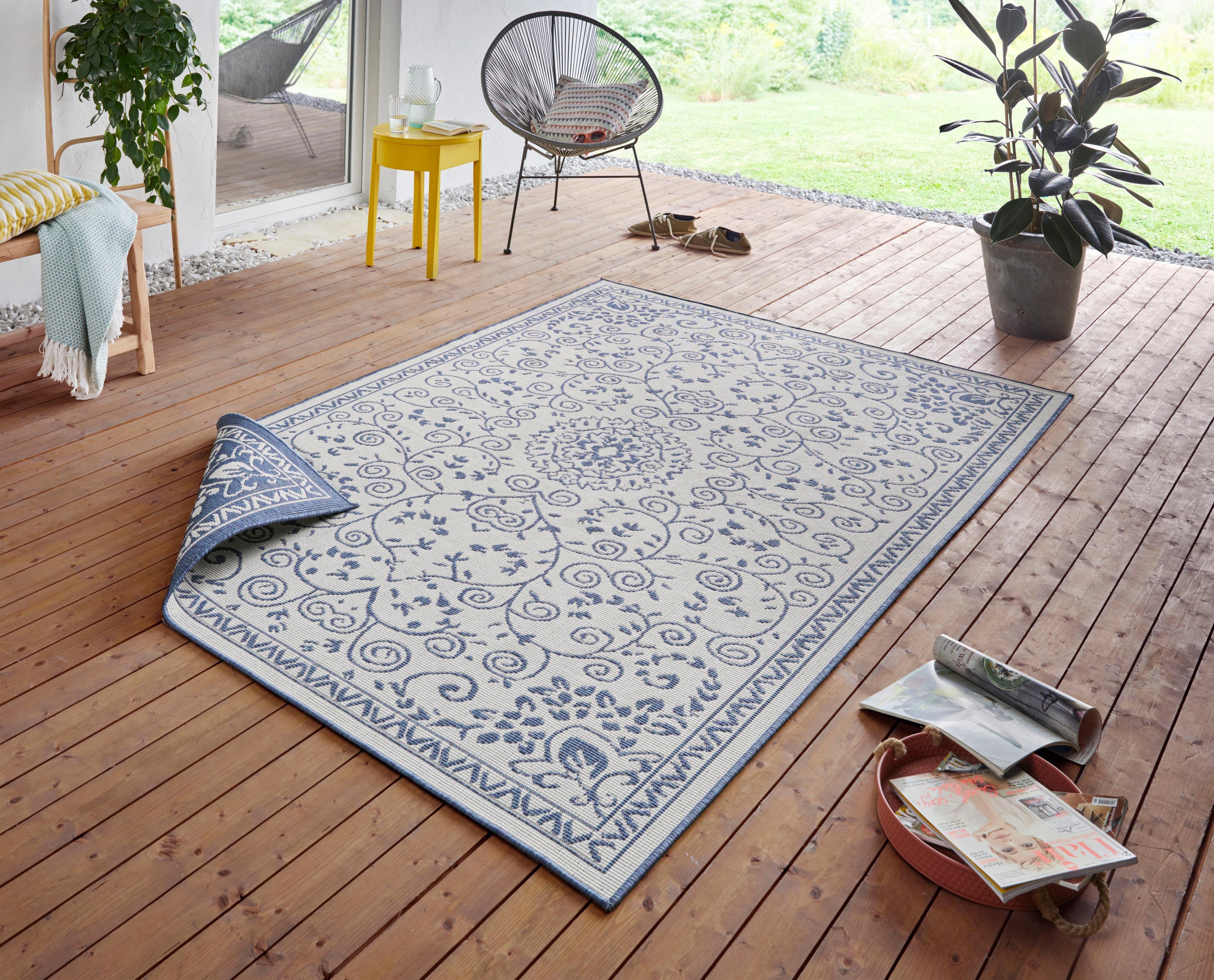 Teppich LEYTE Wendeteppich, NORTHRUGS, rechteckig, Höhe: 5 mm, In-& Outdoor, Teppich, Vintage, Wetterfest, Balkon, Garten, Wohnzimmer
