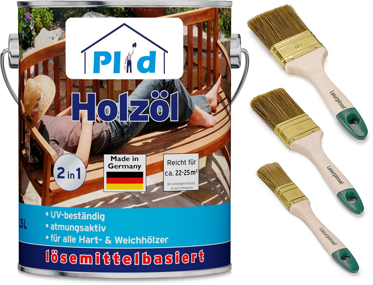 Plid Premium Holzöl Pflegeöl Holzschutz Imprägnieröl Pinsel Farblos