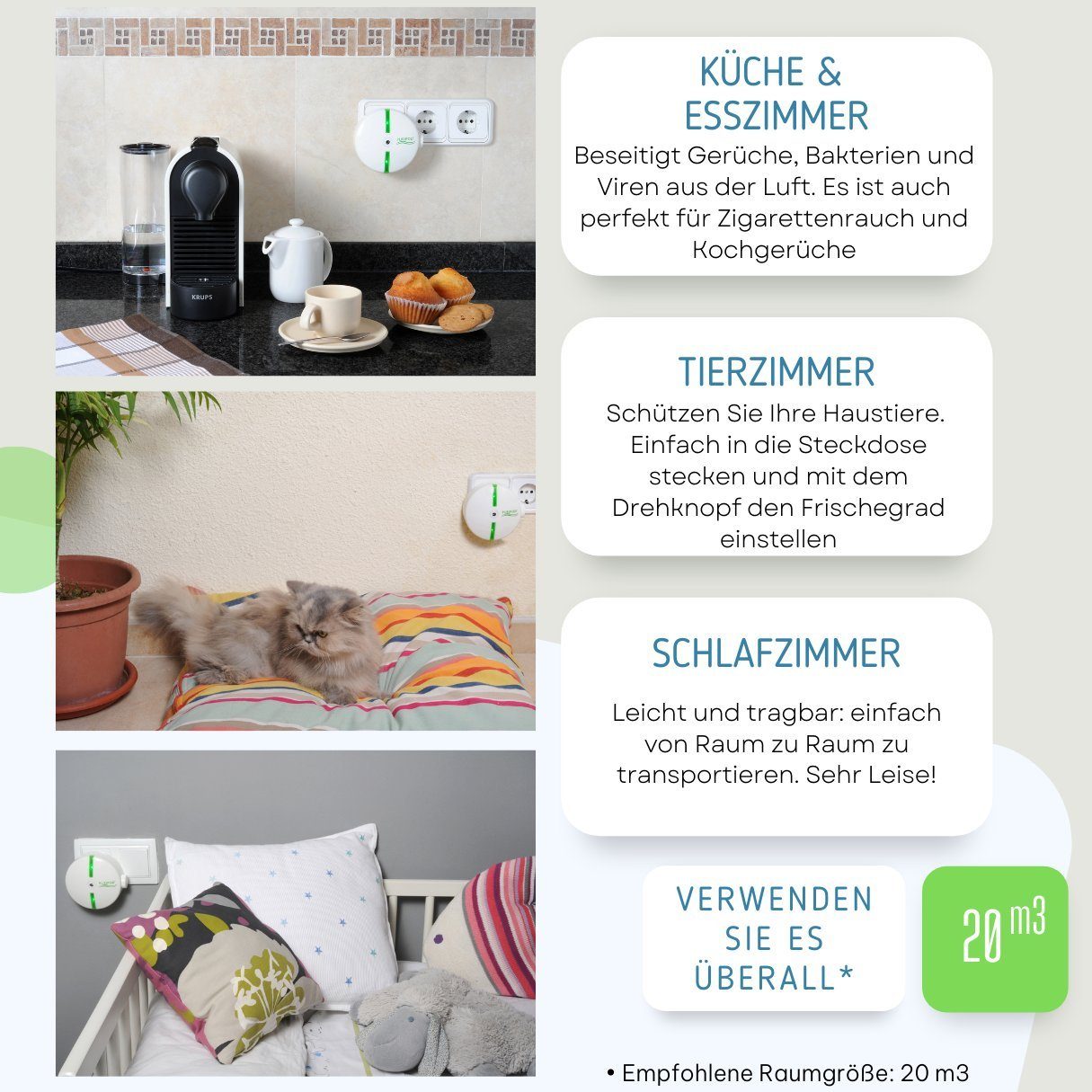 Best Direct® Luftreiniger PURIPOD® lautloser Ionen Luftreiniger, für 10 m² Räume, Keine Instandhaltung! Hilft gegen Haustiergeruch und Zigarettengeruch