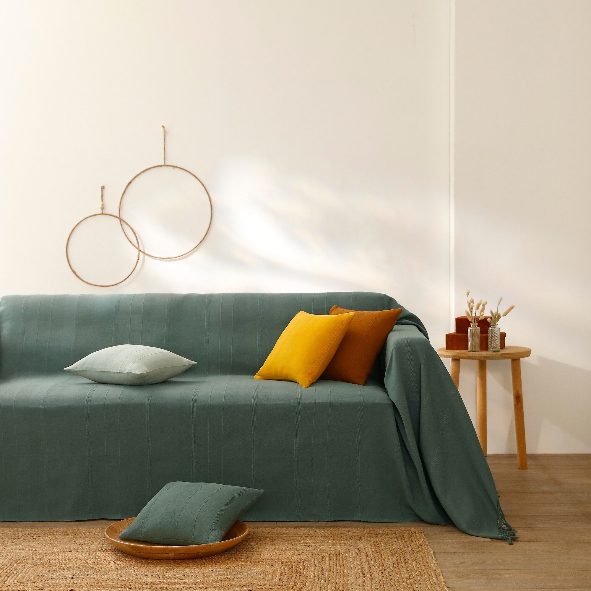 Housse coussin unie coton tissage artisanal